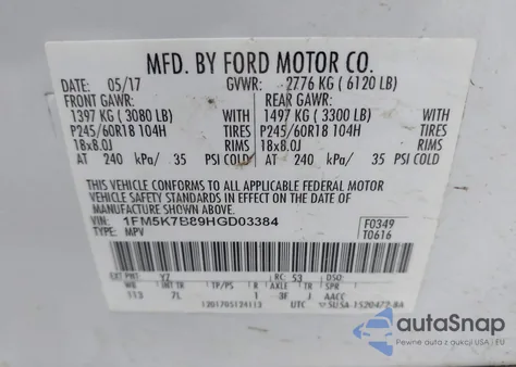 2017 Ford Explorer из США, поврежденный, VIN 1FM5K7B89HGD03384